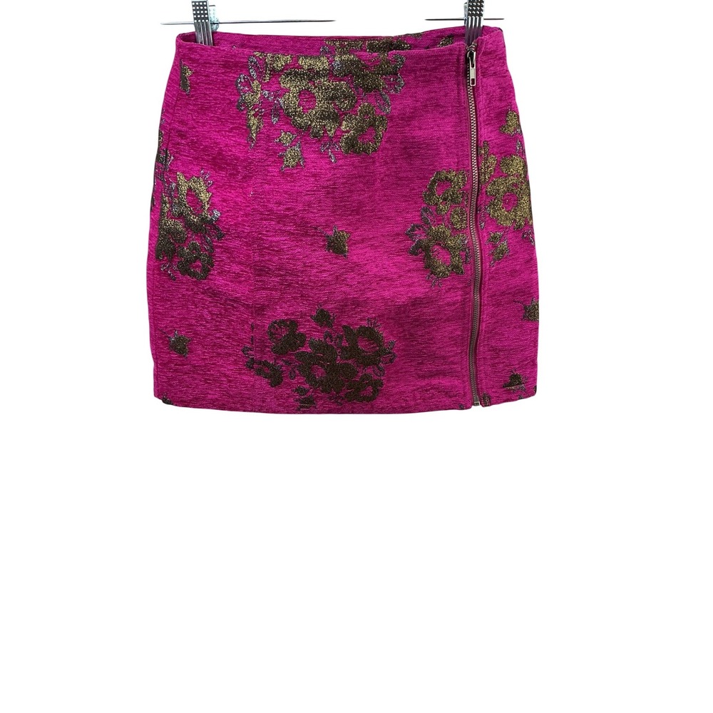 Free People Pink Gold Floral Brocade Side Zip Mini Skirt Size 4 OB1054173 - Picture 12 of 12